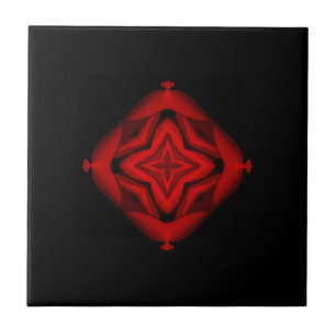 Fine geometric art blood red star flower black tile