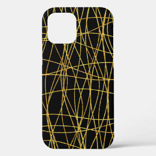 Fine Gold Freeform Lines and Black iPhone 12 Pro Case