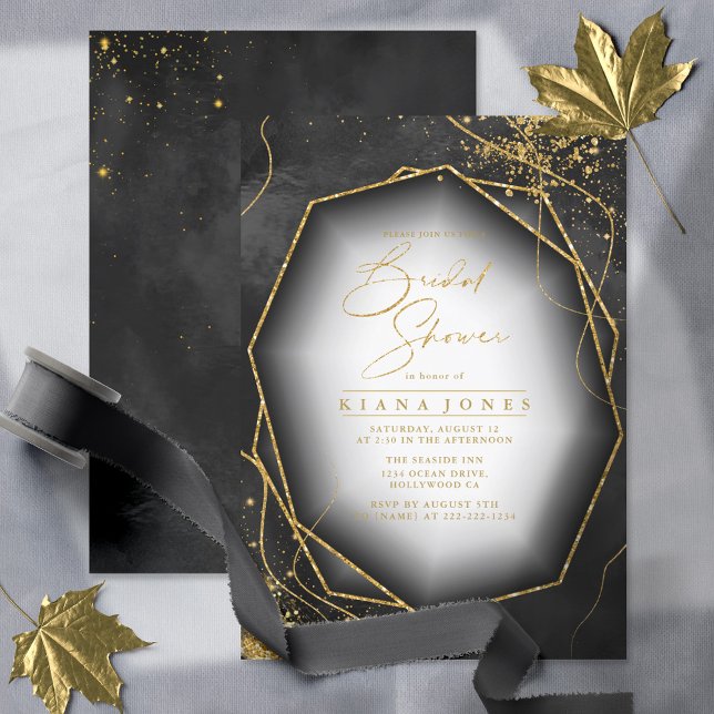 Fine Gold Lines Abstract Bridal Shower Black ID867 (Creator Uploaded)