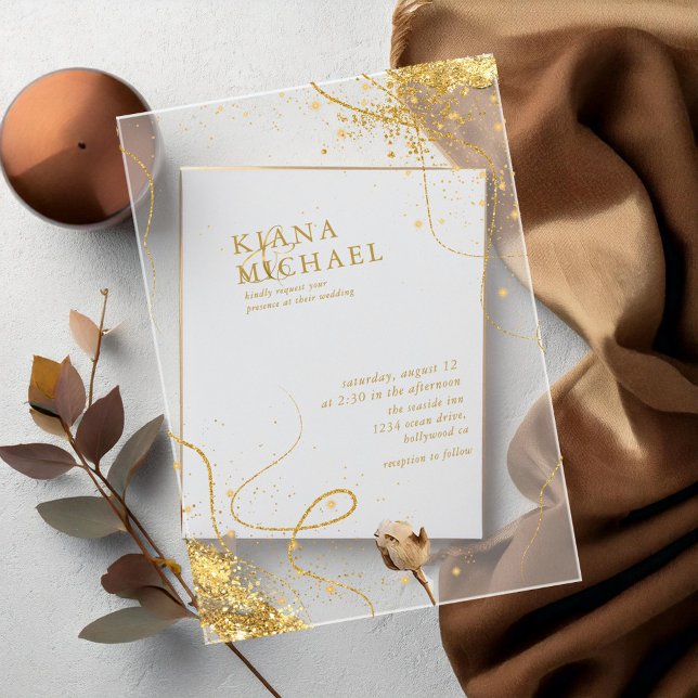 Fine Gold Lines Abstract Wedding Transparent ID867 Acrylic Invitations (Creator Uploaded)