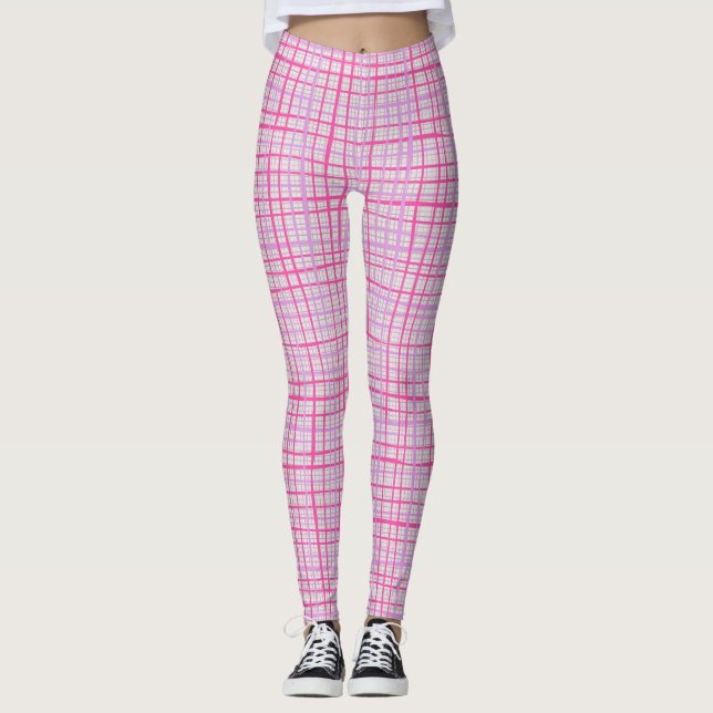 Fine lines Chequered pattern C09.pink on offwhite Leggings (Front)
