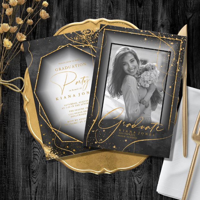 Fine Lines Gold Abstract Graduation Black ID907 (Creator Uploaded)