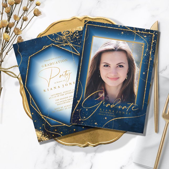 Fine Lines Gold Abstract Graduation Navy ID907 (Creator Uploaded)