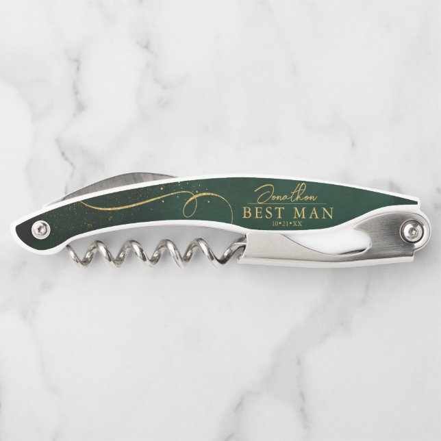 Fine Lines Gold Abstract Wedding Best Man ID867 Corkscrew (Back)