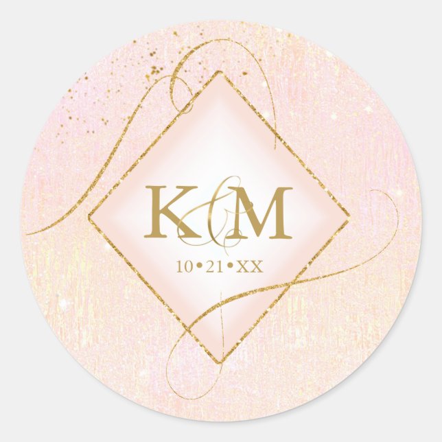 Fine Lines Gold Abstract Wedding Blush ID867 Classic Round Sticker (Front)