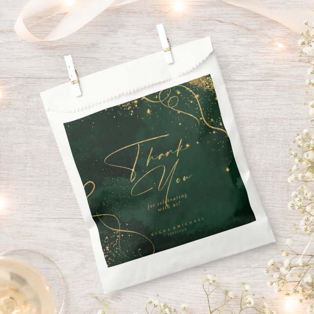 Fine Lines Gold Abstract Wedding Emerald ID867 Favour Bag (Clipped)