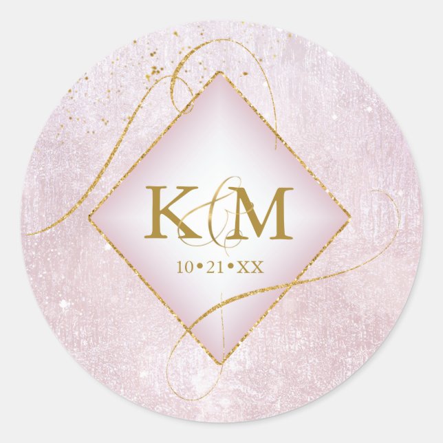 Fine Lines Gold Abstract Wedding Mauve ID867 Classic Round Sticker (Front)