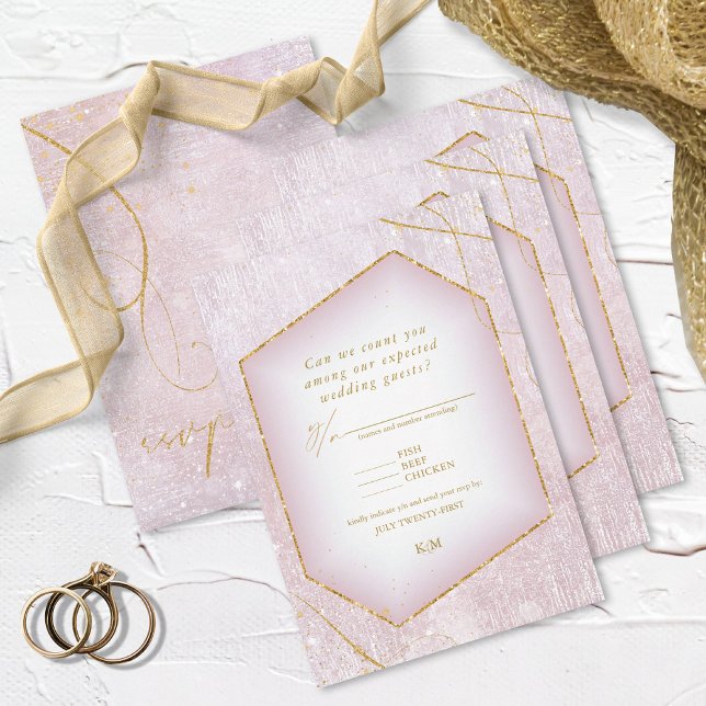 Fine Lines Gold Abstract Wedding Mauve ID867 RSVP Card (Creator Uploaded)