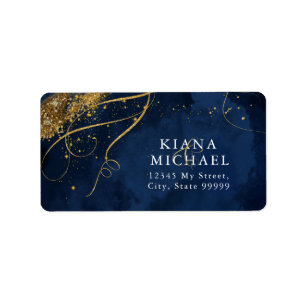 Fine Lines Gold Abstract Wedding Navy ID867  Label