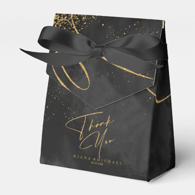 Fine Lines Gold Abstract Wedding V1 Black ID867  Favor Box (Front Side)