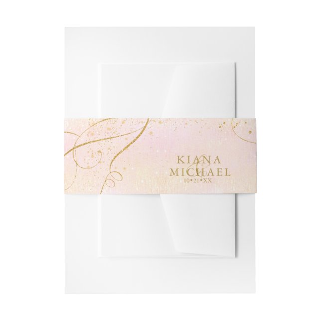 Fine Lines Gold Abstract Wedding V1 Blush ID867 Invitation Belly Band (Front Example)