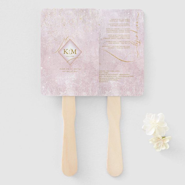 Fine Lines Gold Abstract Wedding V1 Mauve ID867 Hand Fan (Front and Back)