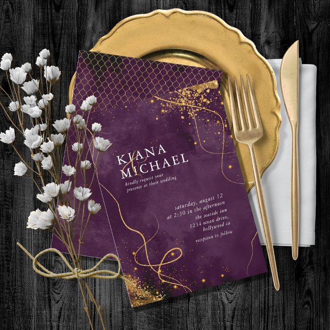 Fine Lines Gold Abstract Wedding V1 Plum ID867 (Creator Uploaded)