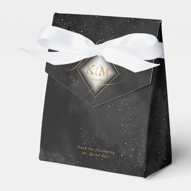 Fine Lines Gold Abstract Wedding V2 Black ID867 Favor Box (Front Side)