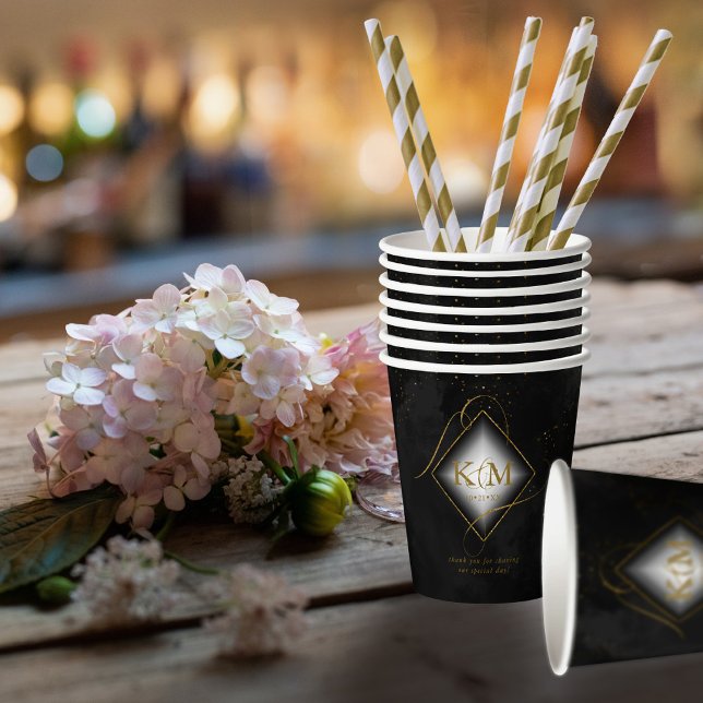 Fine Lines Gold Abstract Wedding V2 Black ID867 Paper Cups (Creator Uploaded)