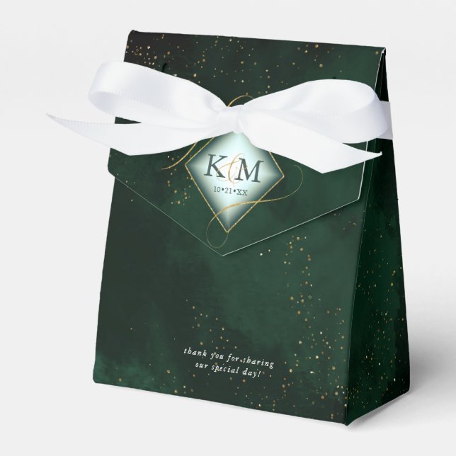 Fine Lines Gold Abstract Wedding V2 Emerald ID867 Favor Box (Front Side)