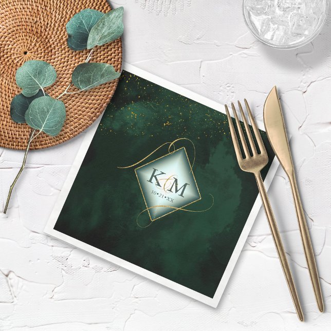 Fine Lines Gold Abstract Wedding V2 Emerald ID867 Napkin (Creator Uploaded)