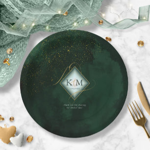 Fine Lines Gold Abstract Wedding V2 Emerald ID867 Paper Plate