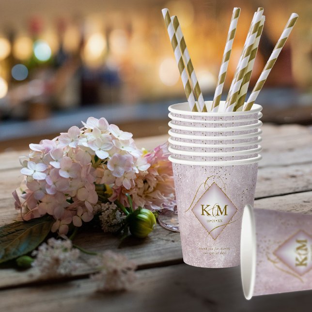 Fine Lines Gold Abstract Wedding V2 Mauve ID867 Paper Cups (Creator Uploaded)