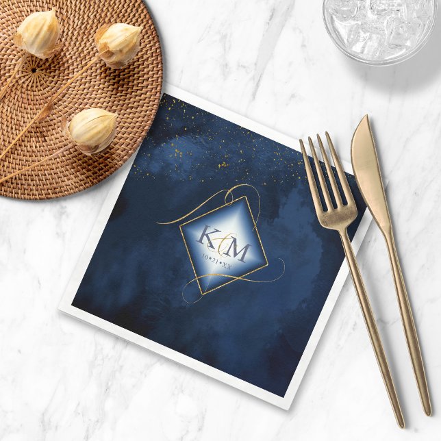 Fine Lines Gold Abstract Wedding V2 Navy ID867 Napkin (Creator Uploaded)