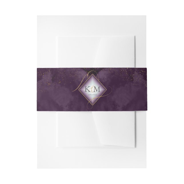 Fine Lines Gold Abstract Wedding V2 Plum ID867 Invitation Belly Band (Front Example)