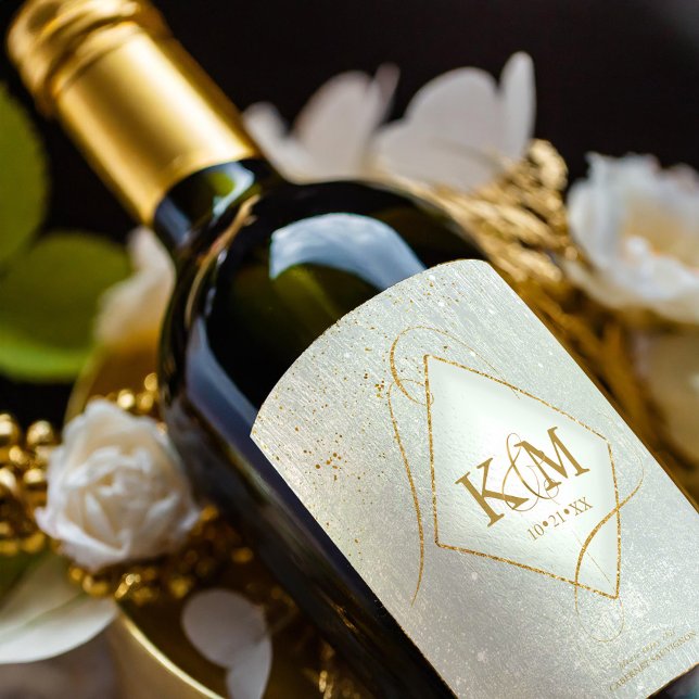 Fine Lines Gold Abstract Wedding V2 Sage ID867 Wine Label (Creator Uploaded)