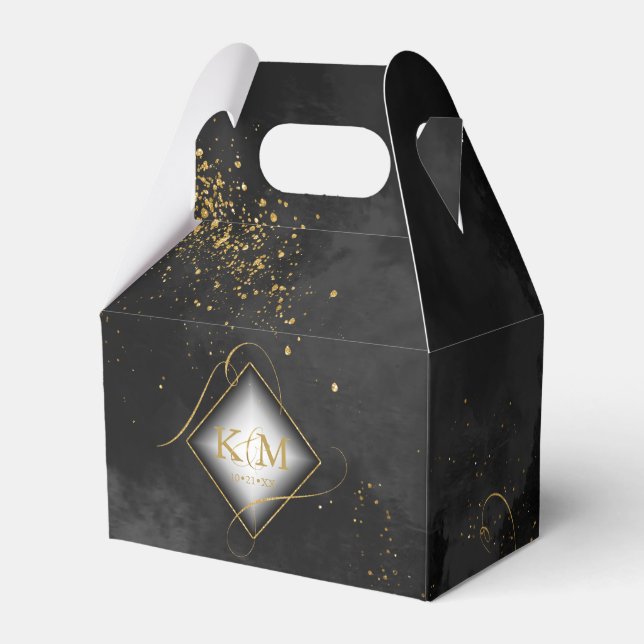 Fine Lines Gold Abstract Wedding V3 Blk/Gld ID867  Favor Box (Front Side)