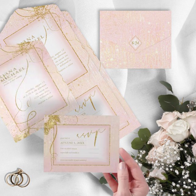 Fine Lines Gold Abstract Wedding V3 Blush ID867 All In One Invitation (Creator Uploaded)