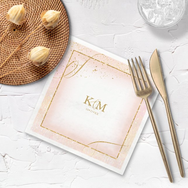 Fine Lines Gold Abstract Wedding V3 Blush ID867 Napkin (Creator Uploaded)
