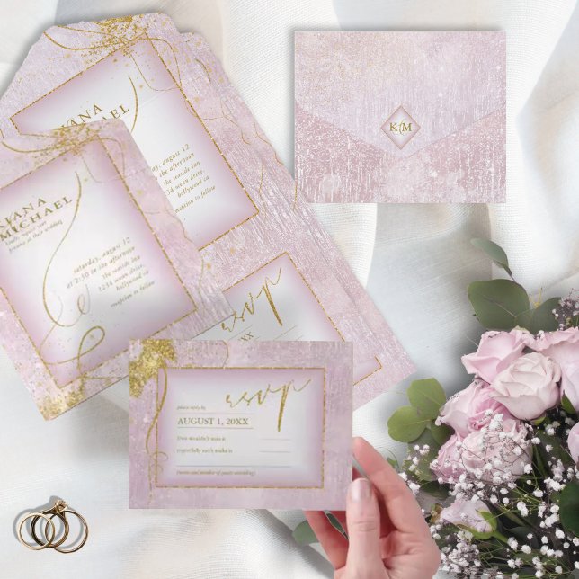 Fine Lines Gold Abstract Wedding V3 Mauve ID867 All In One Invitation (Creator Uploaded)