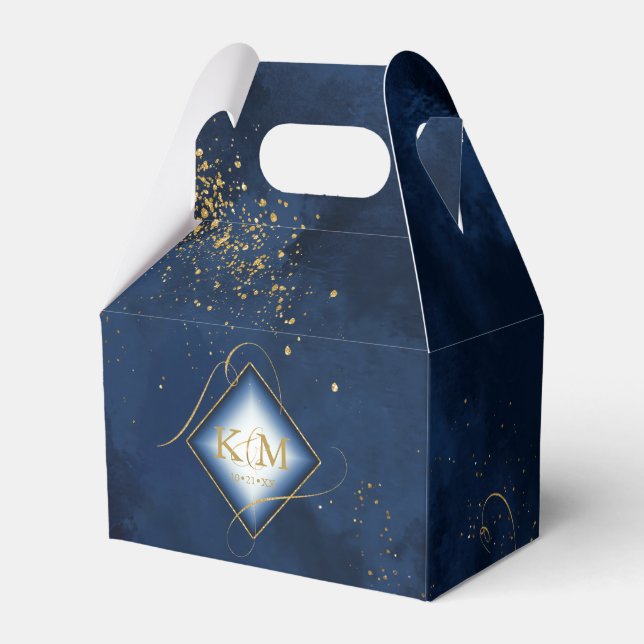 Fine Lines Gold Abstract Wedding V3 Navy ID867 Favor Box (Front Side)