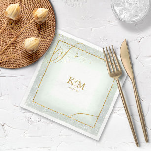 Fine Lines Gold Abstract Wedding V3 Sage ID867 Napkin