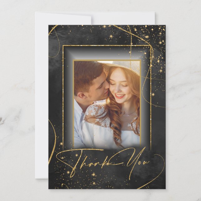 Fine Lines Gold Abstrait Mariage Merci Bk ID867 (Devant)