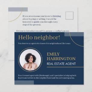 Fine Lines Introduction Real Estate Agent Navy Postcard