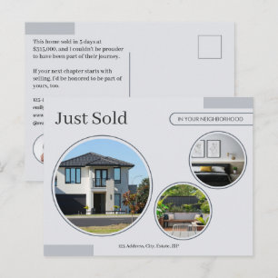 Fine Lines Just Sold Real Estate Agent Grey Postcard