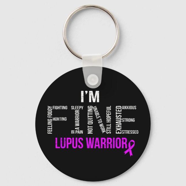FINE Lupus Awareness Warrior Fighter Autoimmune Keychain (Front)