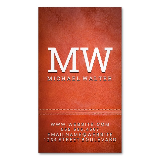 Fine Luxury Leather | Double Stitched Magnetic Business Card (Front Vertical)