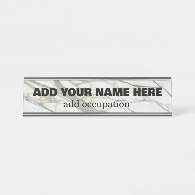 Fine marble, white grey granite stone texture desk name plate (Front)
