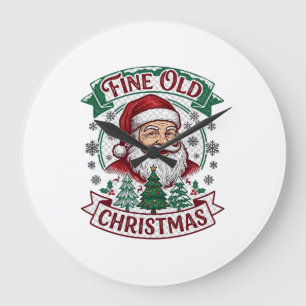 Fine Old Christmas Santa Claus Trees Snowflakes Large Clock