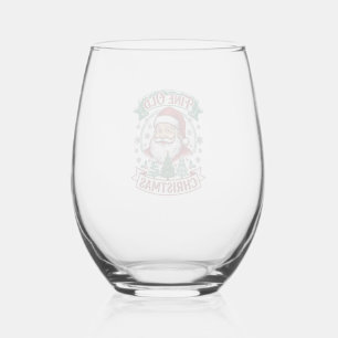 Fine Old Christmas Santa Claus Trees Snowflakes Stemless Wine Glass