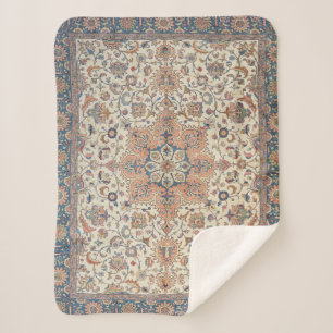Fine Persia Tabriz Blue Rust Orange  Sherpa Blanket