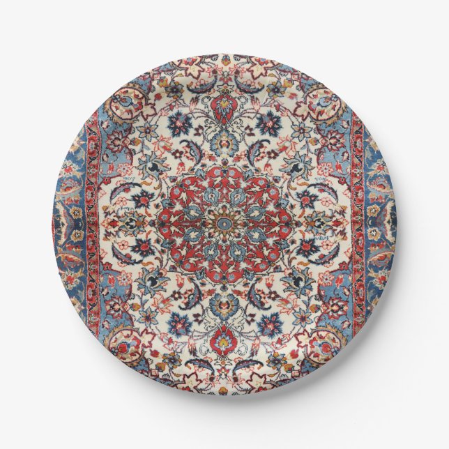 Fine Persian Baby Blue Red Tan  Paper Plate (Front)