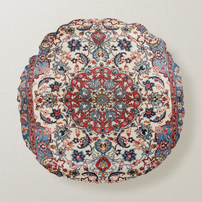 Fine Persian Baby Blue Red Tan  Round Pillow (Front)
