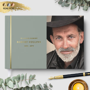 Fine Sage and Real Foil, In Loving Memory Funeral Guest Book
