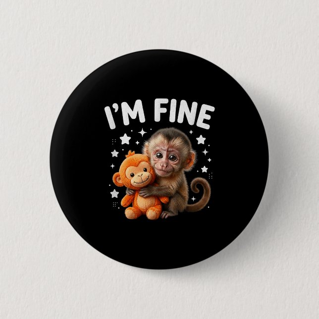 Fine starry sky cute baby monkey hug sarcastic art 2 inch round button (Front)