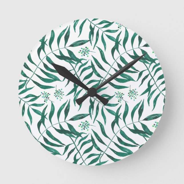 Fine Watercolor Palm Leaves Round Clock (Front)