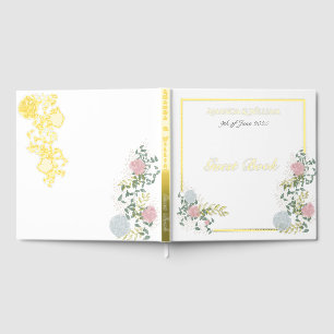 Finely flourished wedding Guest Book with gold