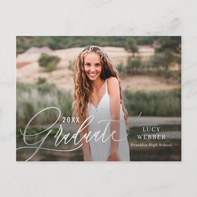 Finely Penned Graduation Announcement Postcard (Front)