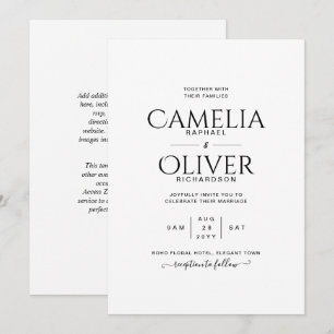 Finest Classic Black White MONOCHROME Wedding Invitation