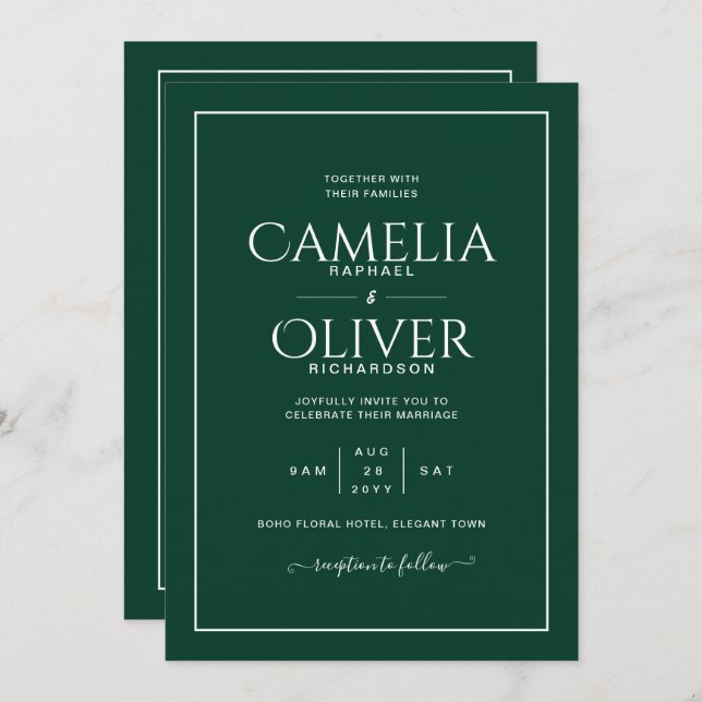 Finest Emerald Green MONOCHROME Wedding Invitation (Front/Back)